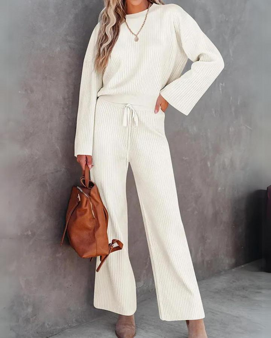 CD | Doamnelor Stylish gât rotund cu mânecă lungă top și pantaloni set