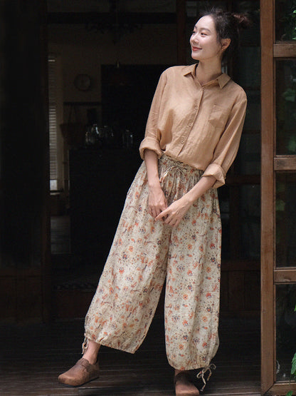 Summer Artsy Lacework Drawstring Linen Bloomers