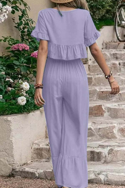 CD | Casual vrac o singură culoare cu mânecă scurtă pantaloni largi picior set din două piese