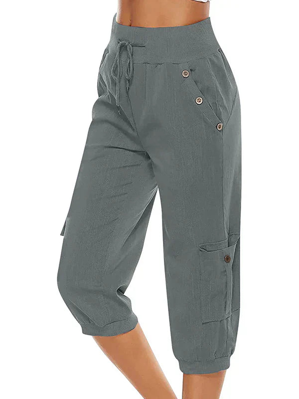 CD | Pantaloni cargo cu cordon pentru femei, talie elastică, pantaloni casual capri