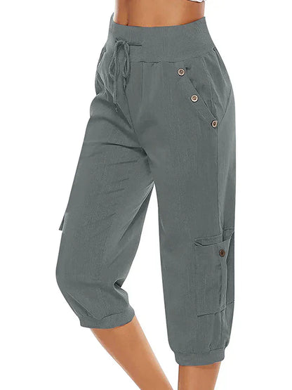 CD | Pantaloni cargo cu cordon pentru femei, talie elastică, pantaloni casual capri