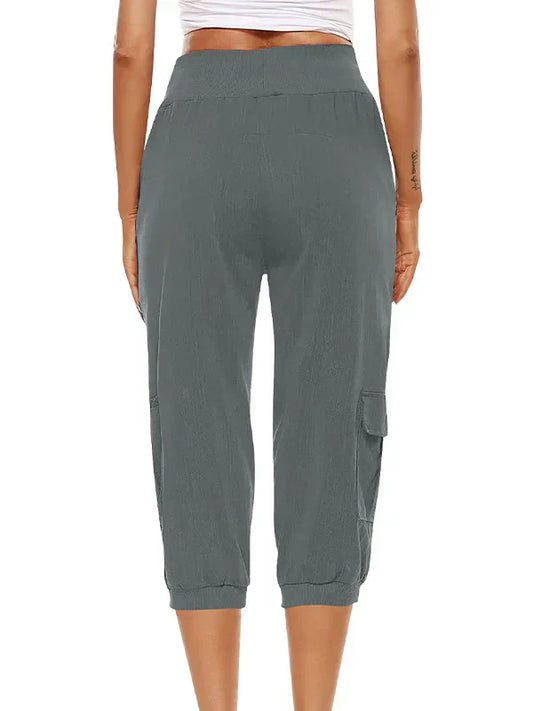 CD | Pantaloni cargo cu cordon pentru femei, talie elastică, pantaloni casual capri