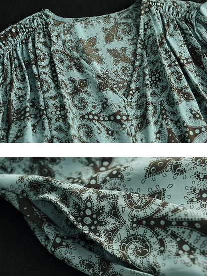 Summer Artsy Flower V-neck High Waist Dress
