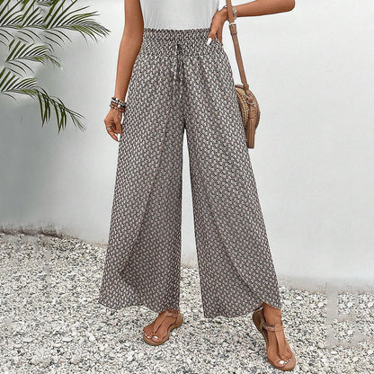 CD | Brown Print Elasticated drawstring waist pantaloni