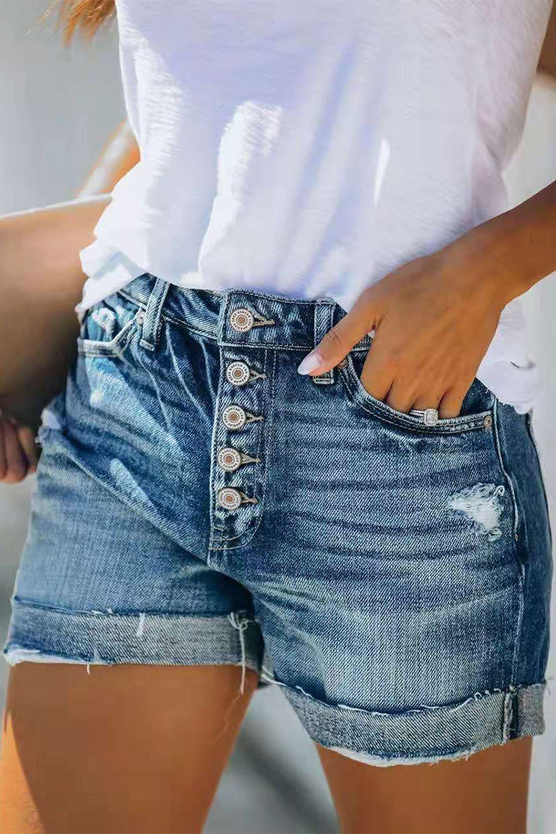 CD | Casual solid patchwork mijlocul talie regulat denim pantaloni scurți