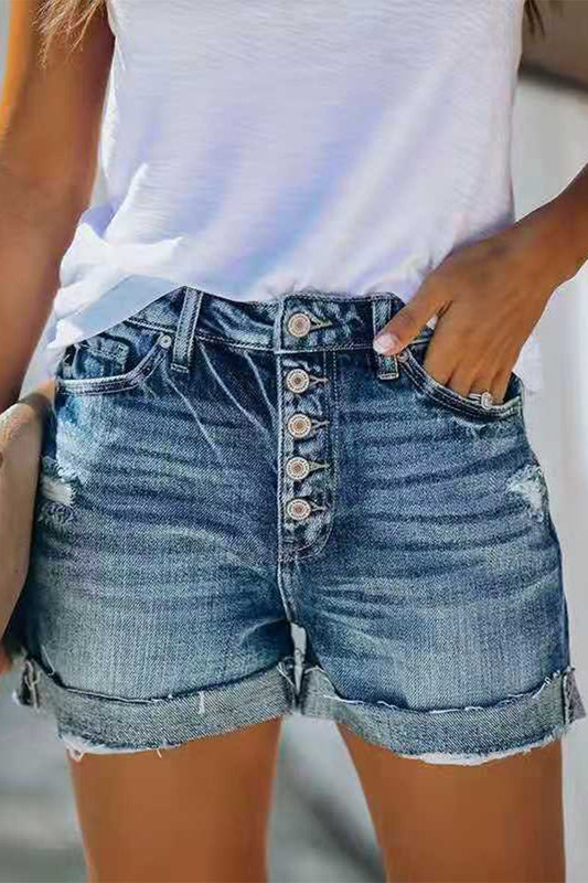 CD | Casual solid patchwork mijlocul talie regulat denim pantaloni scurți