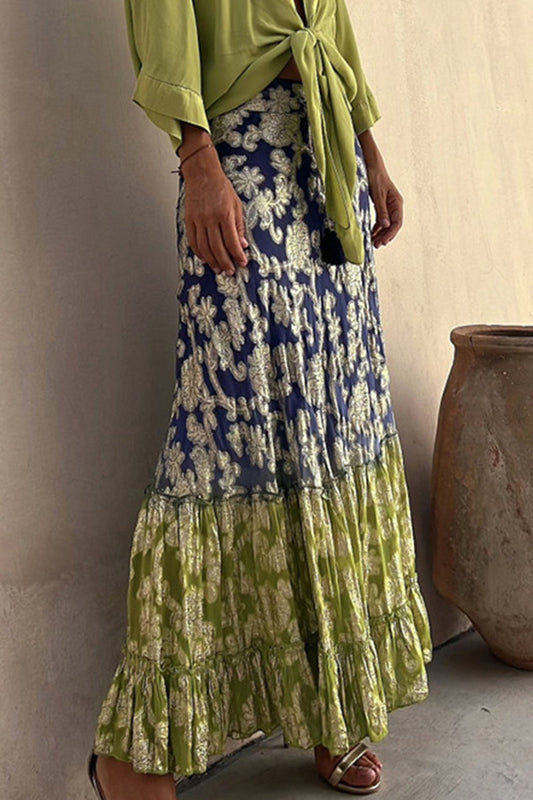 CD | Casual schimbare treptată florale patchwork vrac talie înaltă tip A patchwork pantaloni
