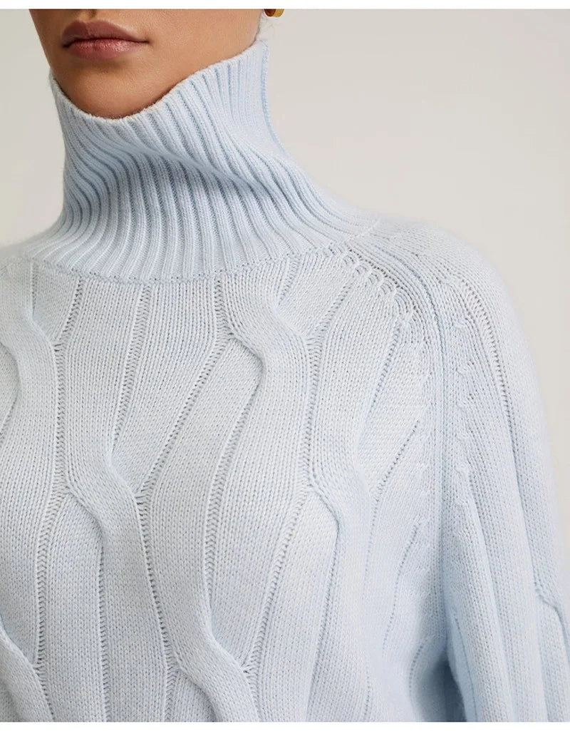 CD | Pulover elegant cu guler înalt din tricot cu cablu