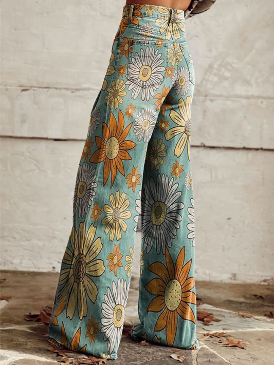 CD | Florva™ Pantaloni vintage cu flori, cu croială largă, pentru look-uri elegante