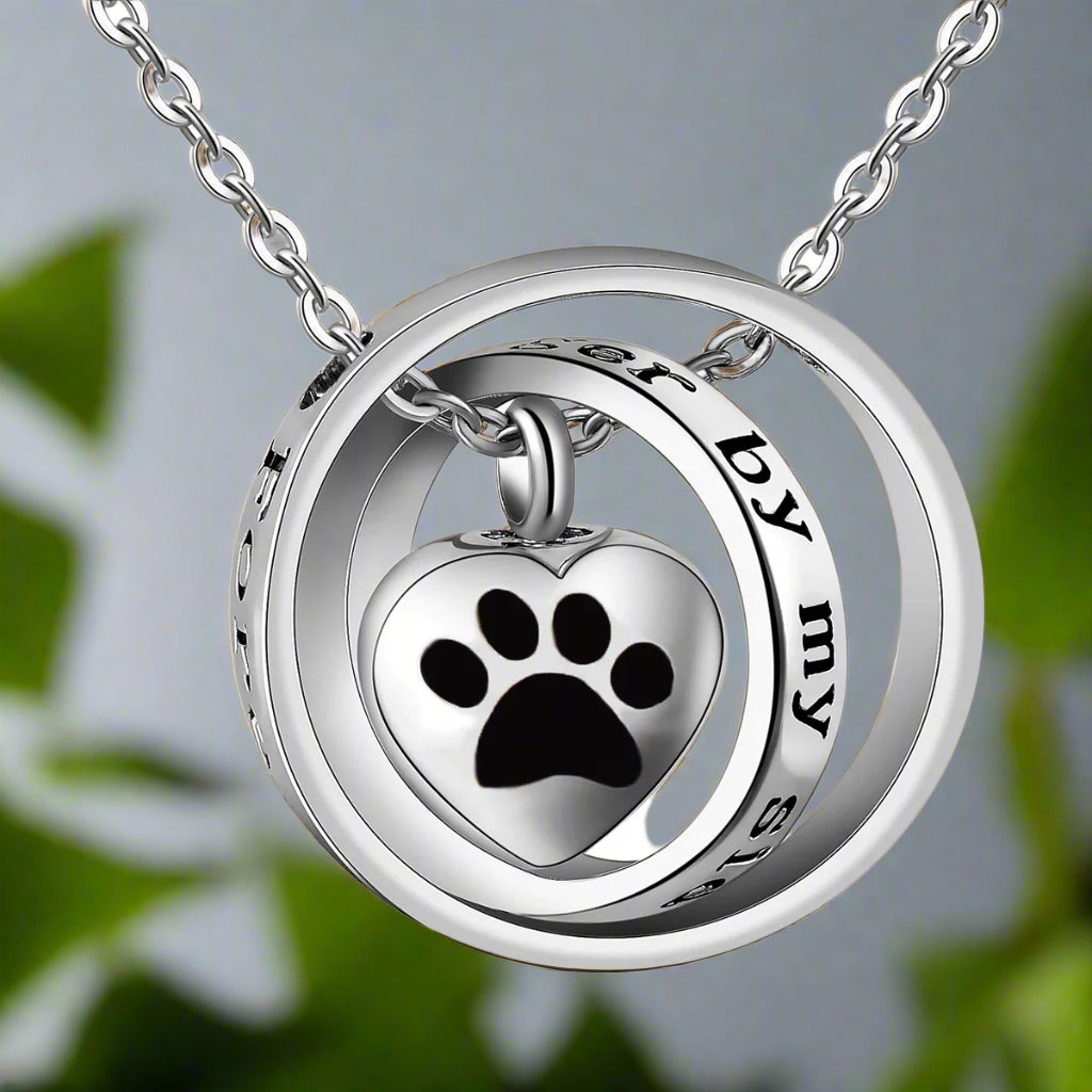 "No Longer By My Side, Forever In My Heart" ��� Stainless Steel Urn Paw Necklace