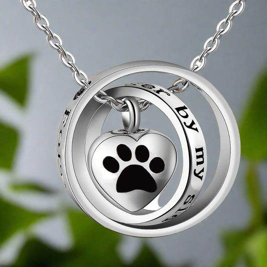 "No Longer By My Side, Forever In My Heart" ��� Stainless Steel Urn Paw Necklace