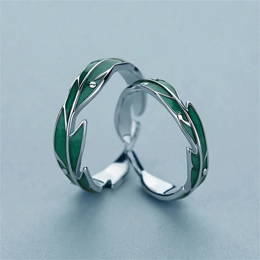 Green Feather Earrings in Silver