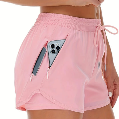 CD | Pantaloni scurți sport unicolor 2 în 1 cu mai multe buzunare