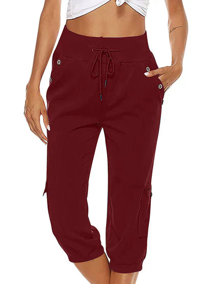 CD | Pantaloni cargo cu cordon pentru femei, talie elastică, pantaloni casual capri