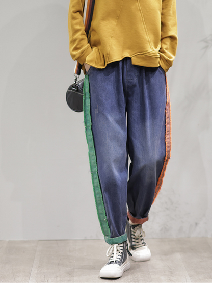 CD | Casual Vintage Loose Fit Patch Denim Fund Jeans Pantaloni