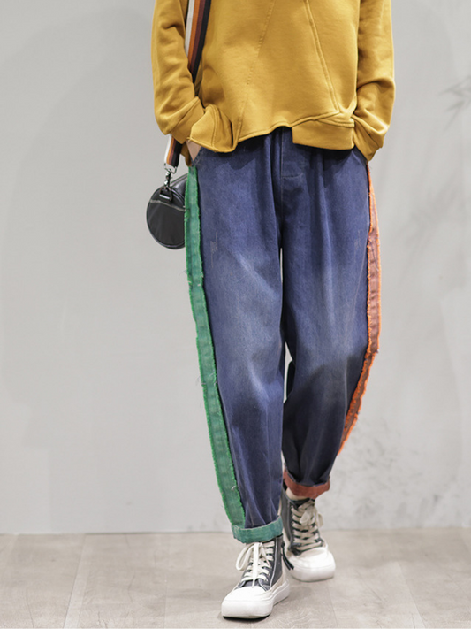 CD | Casual Vintage Loose Fit Patch Denim Fund Jeans Pantaloni