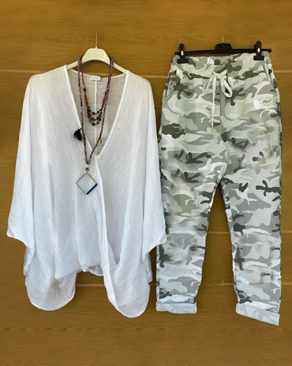 CD | Bluză casual la modă și pantaloni cu imprimeu de camuflaj pentru femei