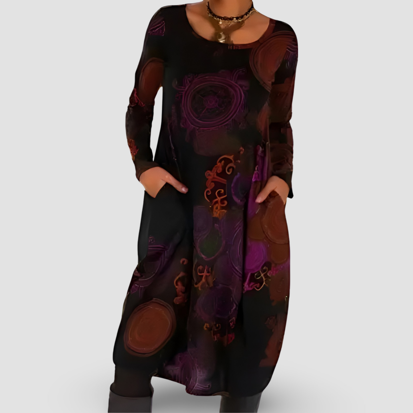 CD | Rochie midi abstractă cu mânecă lungă