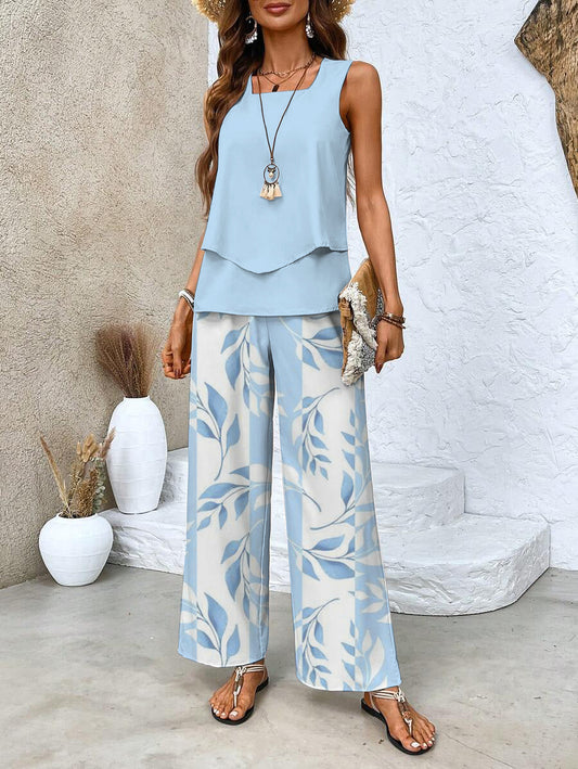 CD | Stylish fără mâneci și pantaloni set de vară pentru femei