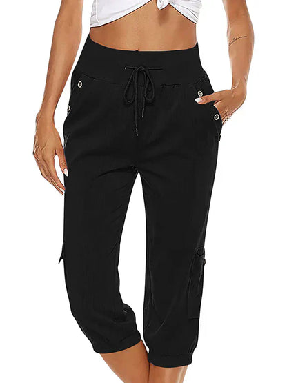 CD | Pantaloni cargo cu cordon pentru femei, talie elastică, pantaloni casual capri