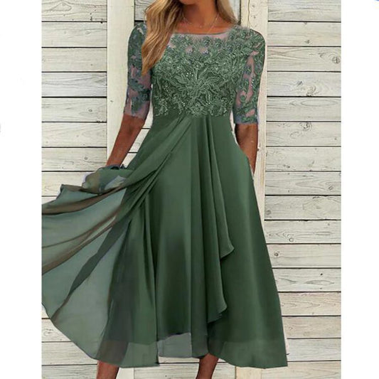 CD | Rochie midi din sifon cu mâneci transparente în lungime midi