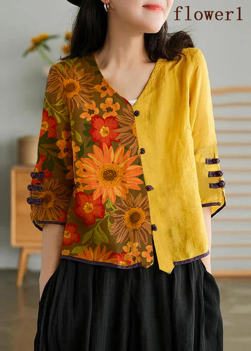 Red Polka Dots Ramie Cardigan Embroidered Shirt