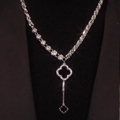 Light Black Four-petal Flower Pendant Necklace Female Niche Design Sweater Chain Flower Necklace Jewelry