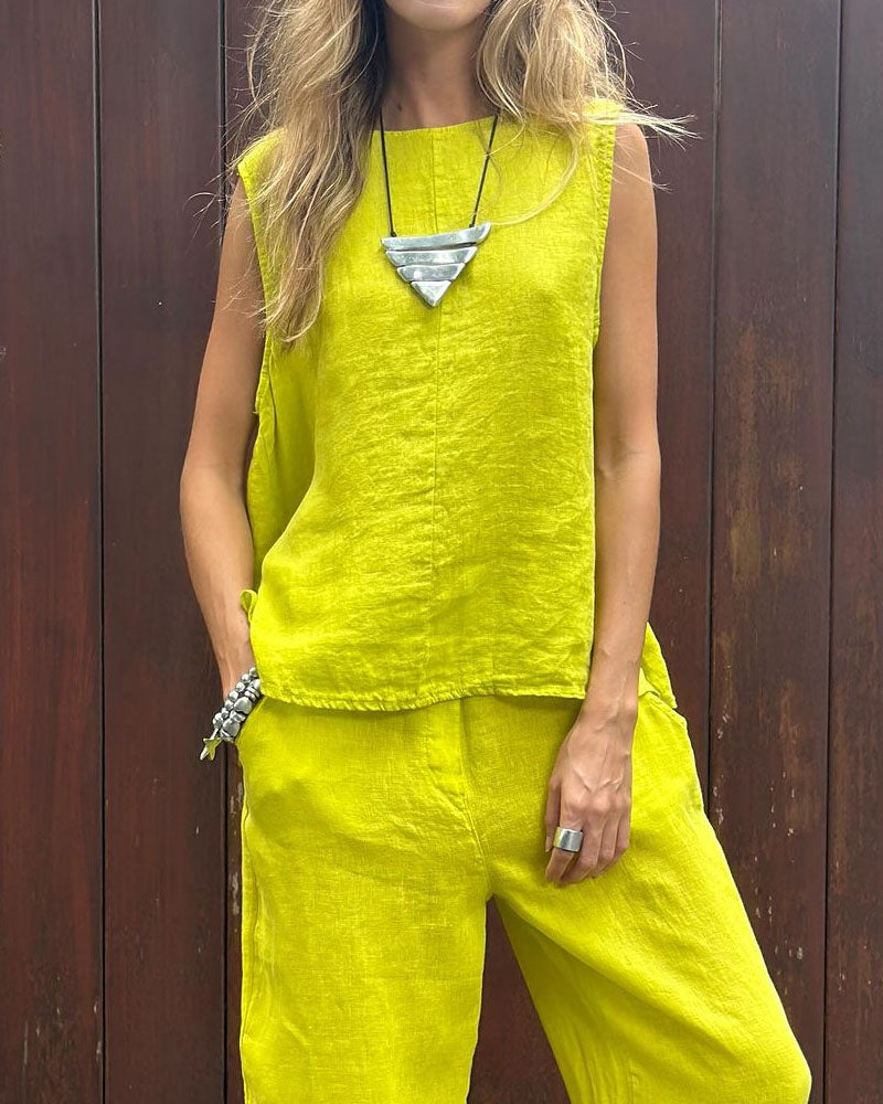 CD | Casual culoare solidă fără mâneci Vestă și pantaloni bumbac in Set din două piese