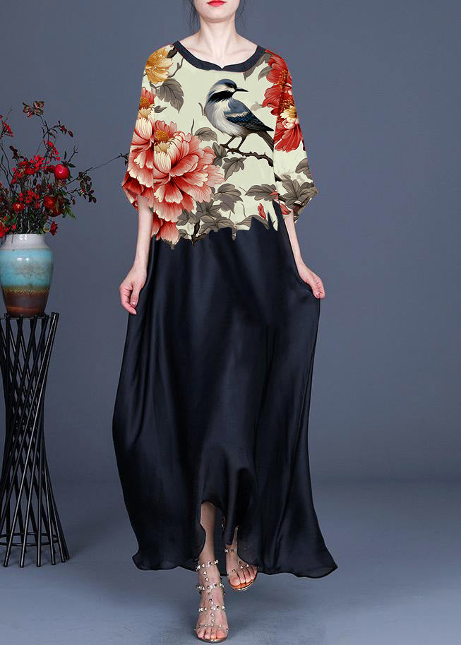 Red Print O-neck Chiffon Summer Dress