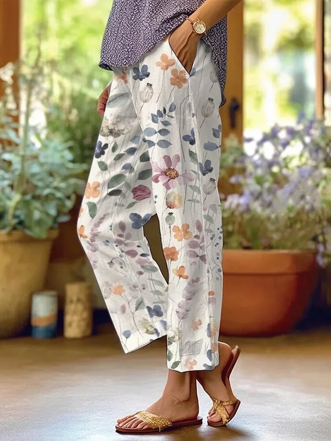 CD | Pantaloni lejeri, casual, cu model floral