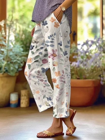 CD | Pantaloni lejeri, casual, cu model floral