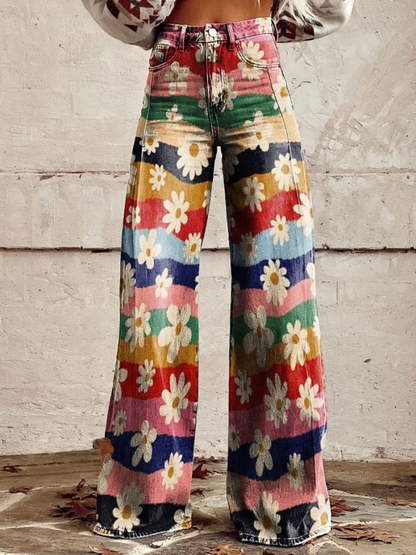 CD | FloraleEleganz™ Pantaloni retro cu flori cu o croială elegantă pentru orice ocazie!