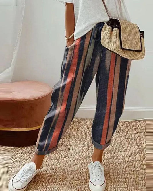 CD | Pantaloni casual din in pentru femei cu buzunare