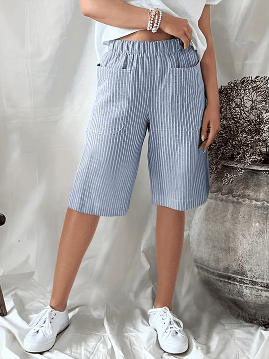 CD | Pantaloni scurți casual, cu croială largă, din jacquard, cu dungi retro artistice