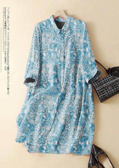 White Flowers Embroidered Patchwork Linen Shirt Dress Summer