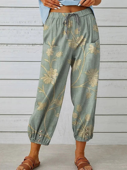 CD | Pantaloni casual, eleganți retro cu imprimeu floral pentru femei