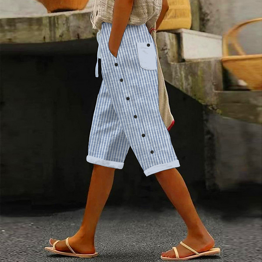CD | Fresh Blue Striped Print Side Pocket Pantaloni
