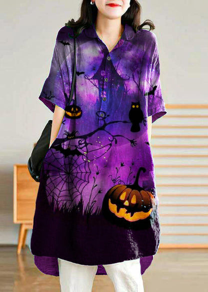 Jade Black-pumpkin Stripes Polka Dots Linen Linen Shirt Dress