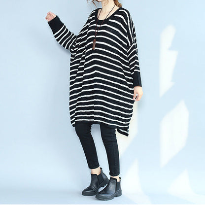 Black Cozy Sweater Dresses Low High O Neck Knit Pullover Dress