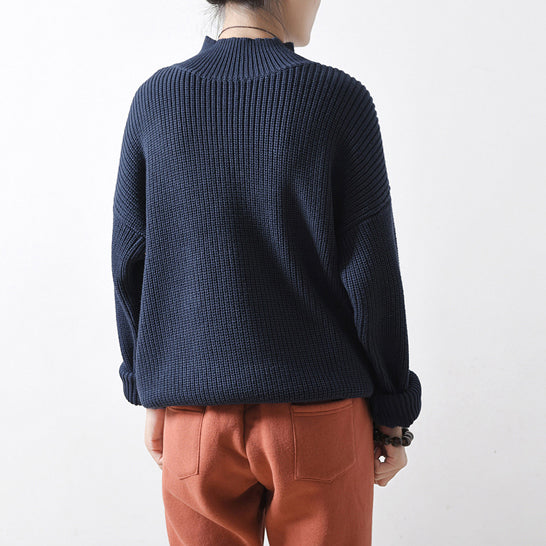 Blue Chunky Winter Sweaters Short Knit Tops Oversized Knit Pullover