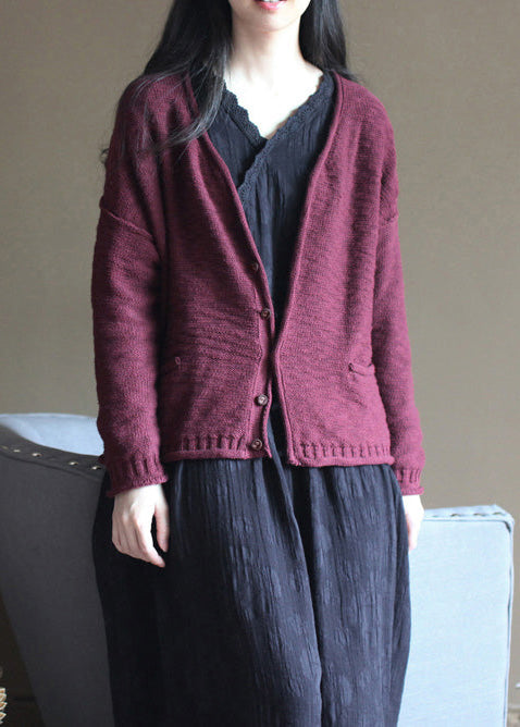 Burgundy Cozy Sweater Sweaters Fall Blouse V Neck