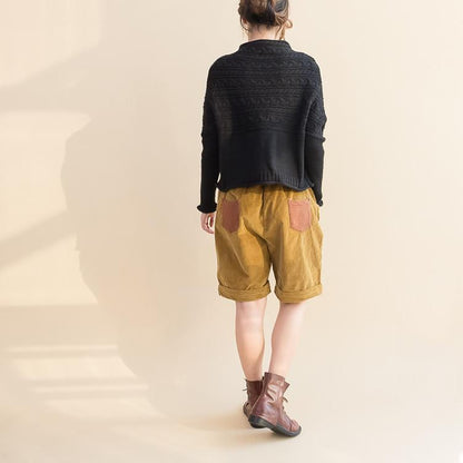 Fall Black Cable Woolen Knit Sweater Loose Fit Sweaters