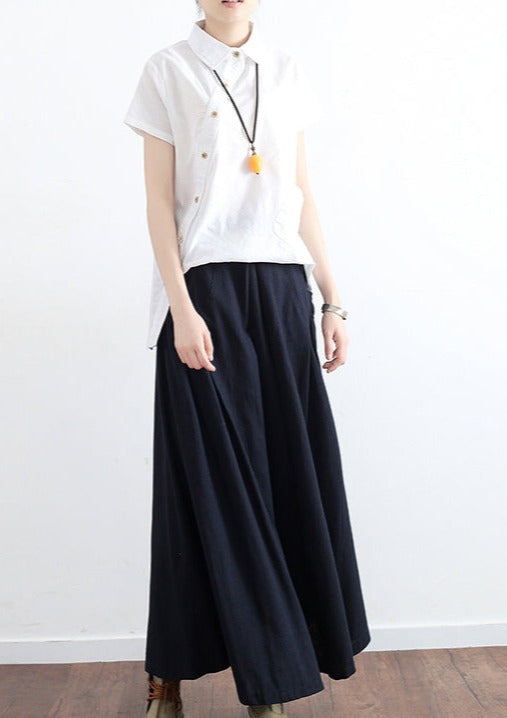Fall Black Linen Skirts Oversize Pleated Skirts Long