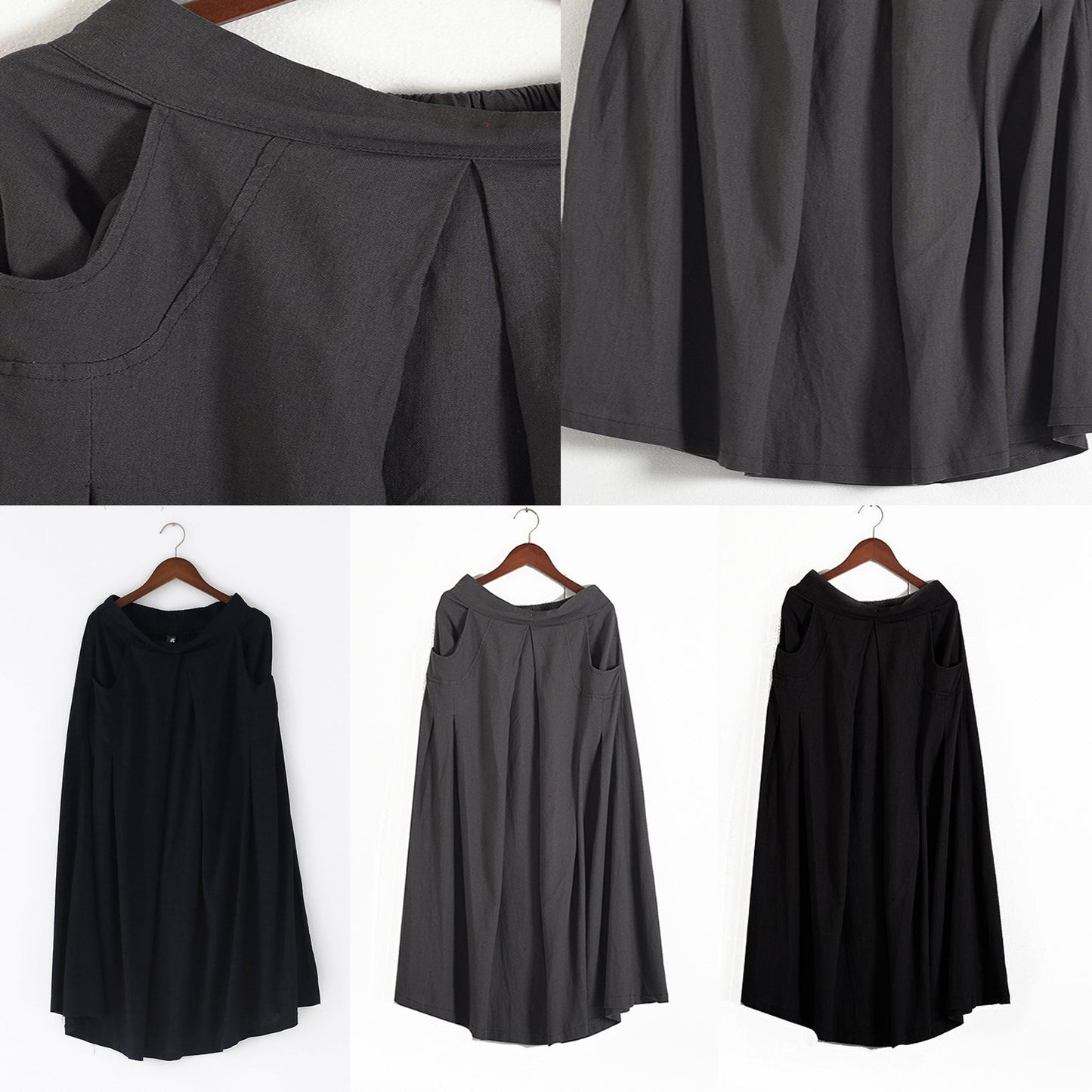 Fall Black Linen Skirts Oversize Pleated Skirts Long