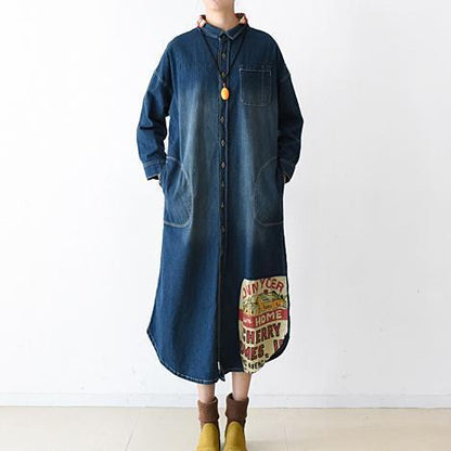 Fall Denim Dresses Long Patchwork Denim Shirt Dress Style