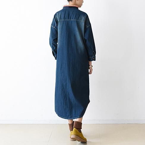 Fall Denim Dresses Long Patchwork Denim Shirt Dress Style