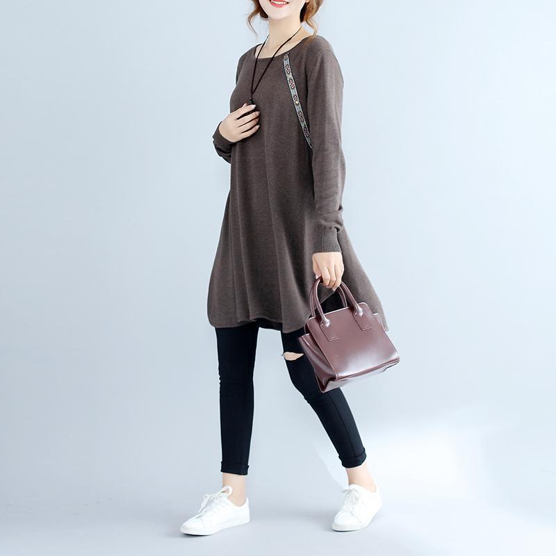 Fall Cotton Sweater Dresses Oversize Chocolate Cozy Knit Dress