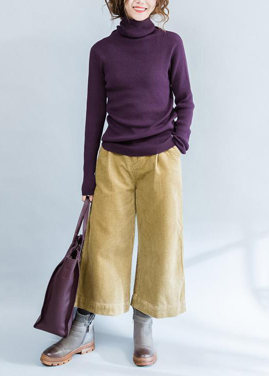 Fall Purple Cotton Knit Tops Fit Sweater