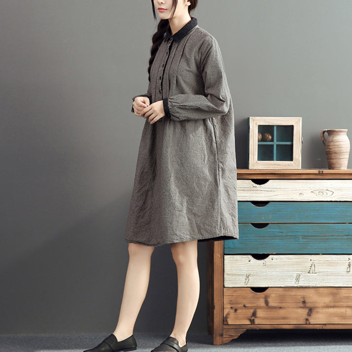 Lapel Cotton Warm Mid Dresses Oversize High Waist Cotton Dress