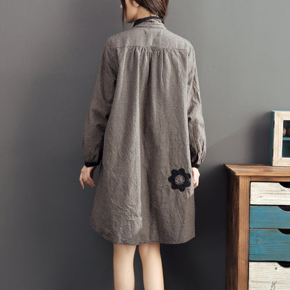 Lapel Cotton Warm Mid Dresses Oversize High Waist Cotton Dress